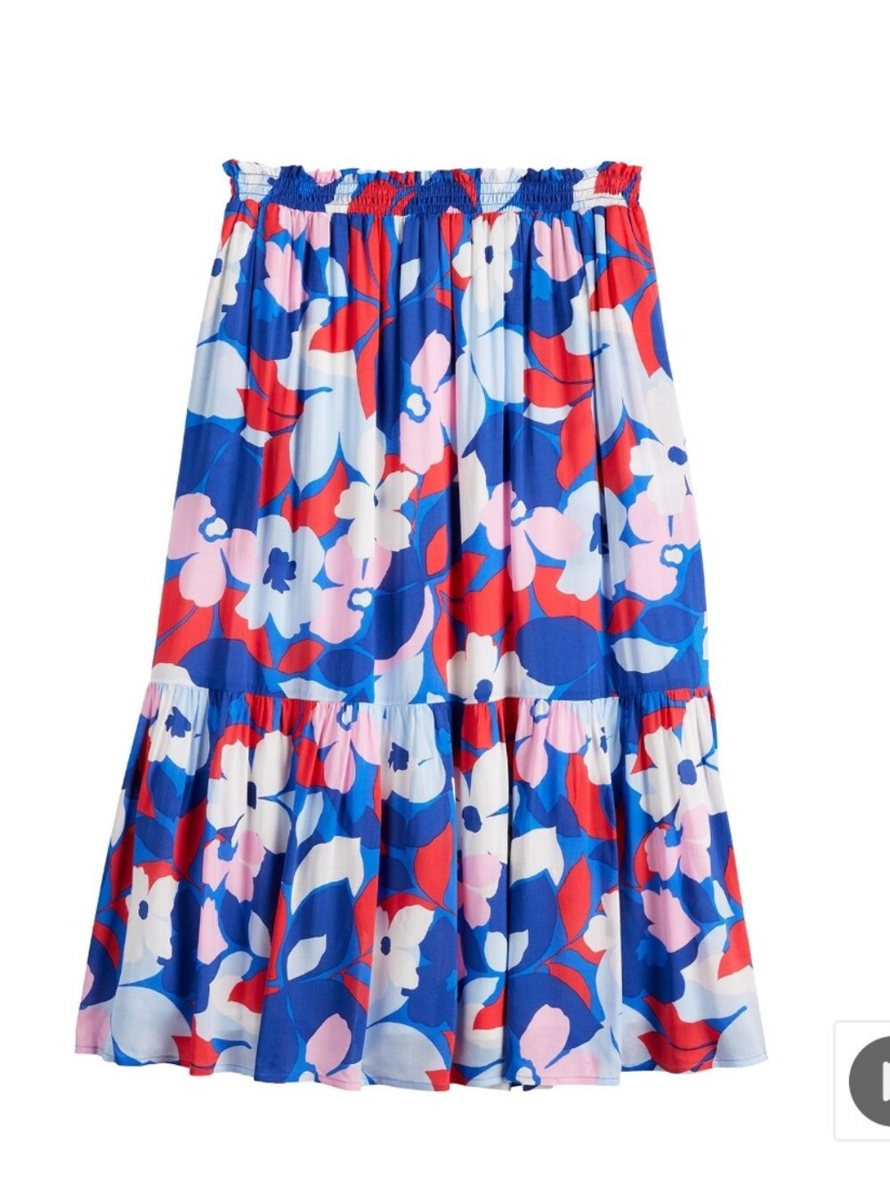 Draper James RSVP Blue Floral Tiered Midi Skirt with Red and Pink Accents NWOT - Picture 2 of 11